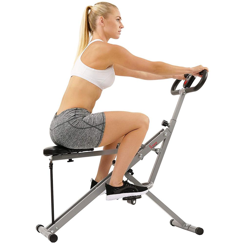 Sunny Health and Fitness Upright Squat Assist Row-N-Ride Trainer w/ Workout Cooling Towel (Grey)