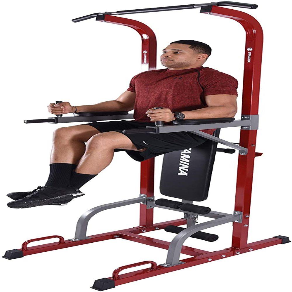 Stamina Full Body Power Tower with Upholstered Bench and Weight Bar Holder