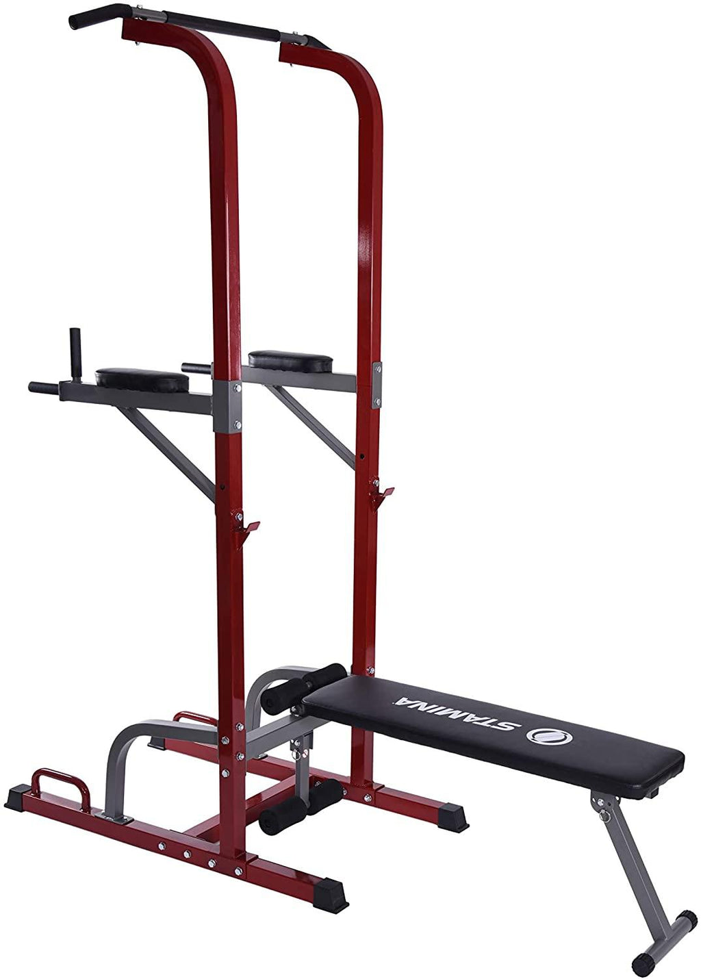 Stamina Full Body Power Tower with Upholstered Bench and Weight Bar Holder