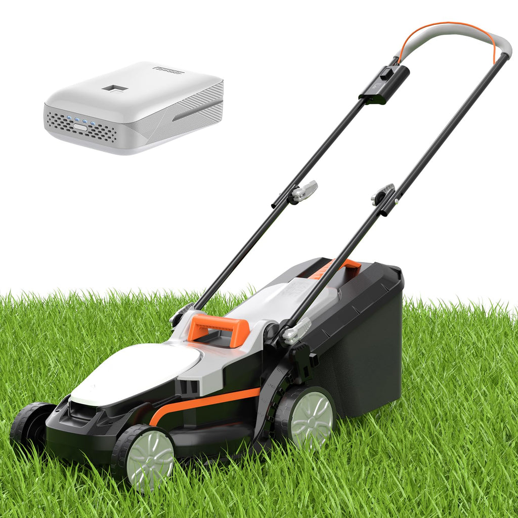 Electric Lawn Mower Cordless,Grass Cutter Machine for 1300 Sq.Ft. Lawnmower with Motor,13.2 in Cutting Width,8 Gallon Capacity,Cutting Height from 1 to 2.5 in with 4.0A Battery