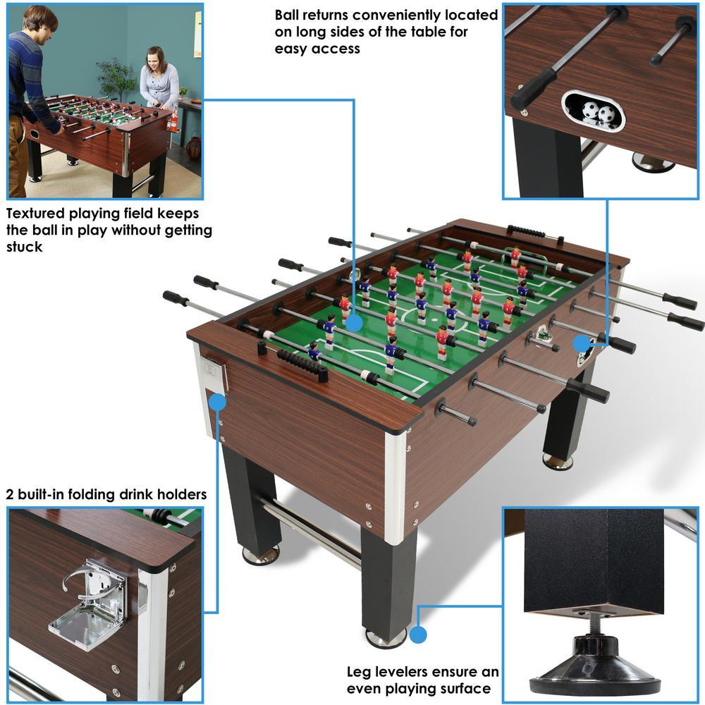55 in.  Wood Foosball Game Table with Folding Drink Holders