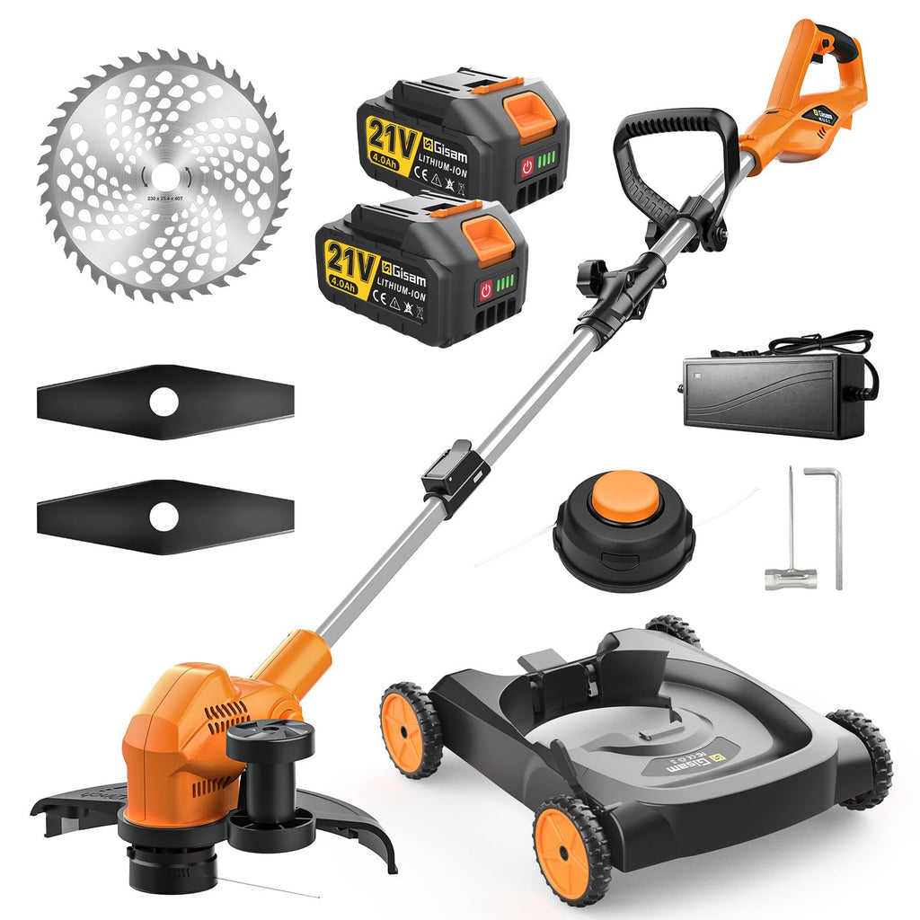 18.9" Cordless Lawn Mower, String Trimmer &amp; Wheeled Edger 3-in-1 Combo, Brushless 2 * 4.0Ah Batteries, 3 Blades, Adjustable Height &amp; Angle Electric Weed Eater and Lawnmower