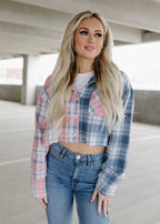 blue plaid cropped flannel