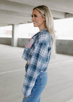 blue plaid cropped flannel