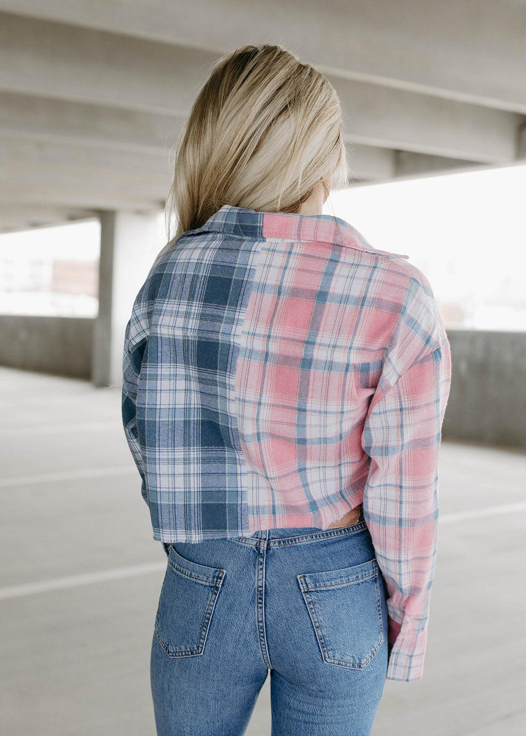 blue plaid cropped flannel