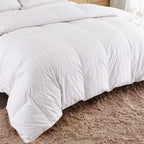 Puredown All Season 500 Thread Count 600 Fill Power 75% White Goose Down Baffle Box Comforter, Full/Queen, Solid White Pattern