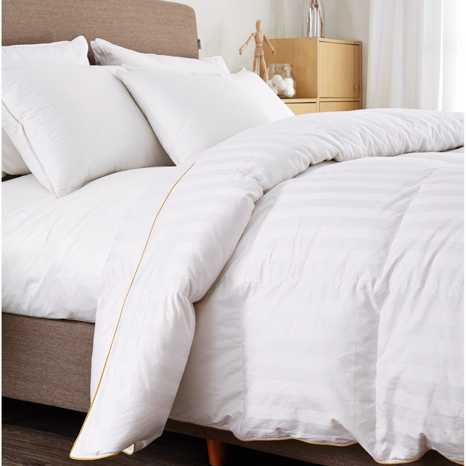 Puredown All Season 500 Thread Count 600 Fill Power 75% White Goose Down Baffle Box Comforter, Full/Queen, Solid White Pattern