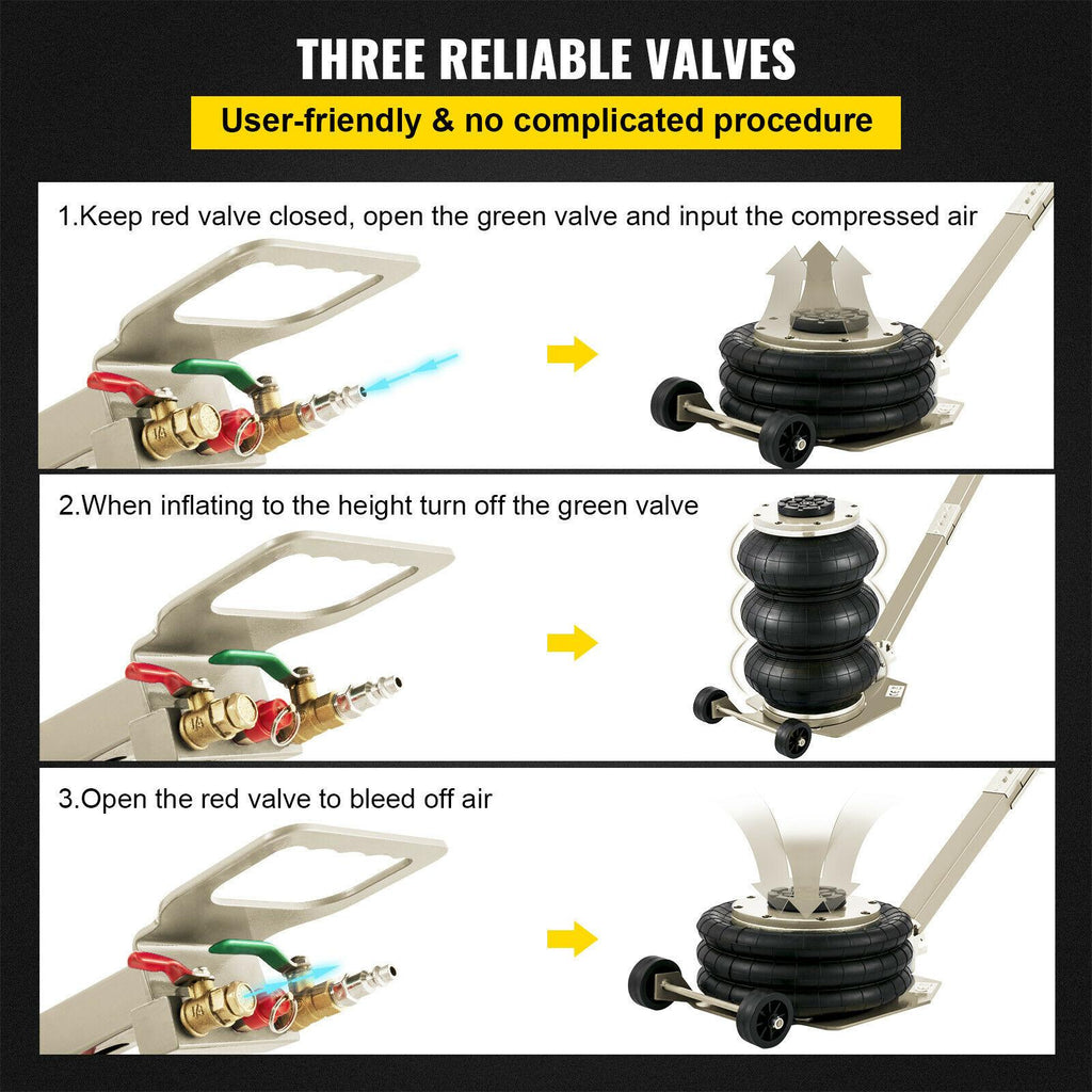 Triple Air Bag Jack Pneumatic Jack 6600lbs  Lift 3T Heavy Duty White