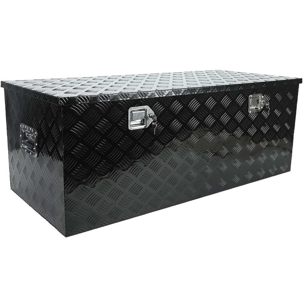 48 Inch Heavy Duty Aluminum Stripes Plated Tool Box Pick Up Truck Bed RV Trailer Toolbox Square StoraOrganizer with Side Handle, Lock and Keys, Waterproof -48"x 19.5"x 17.5"，Black