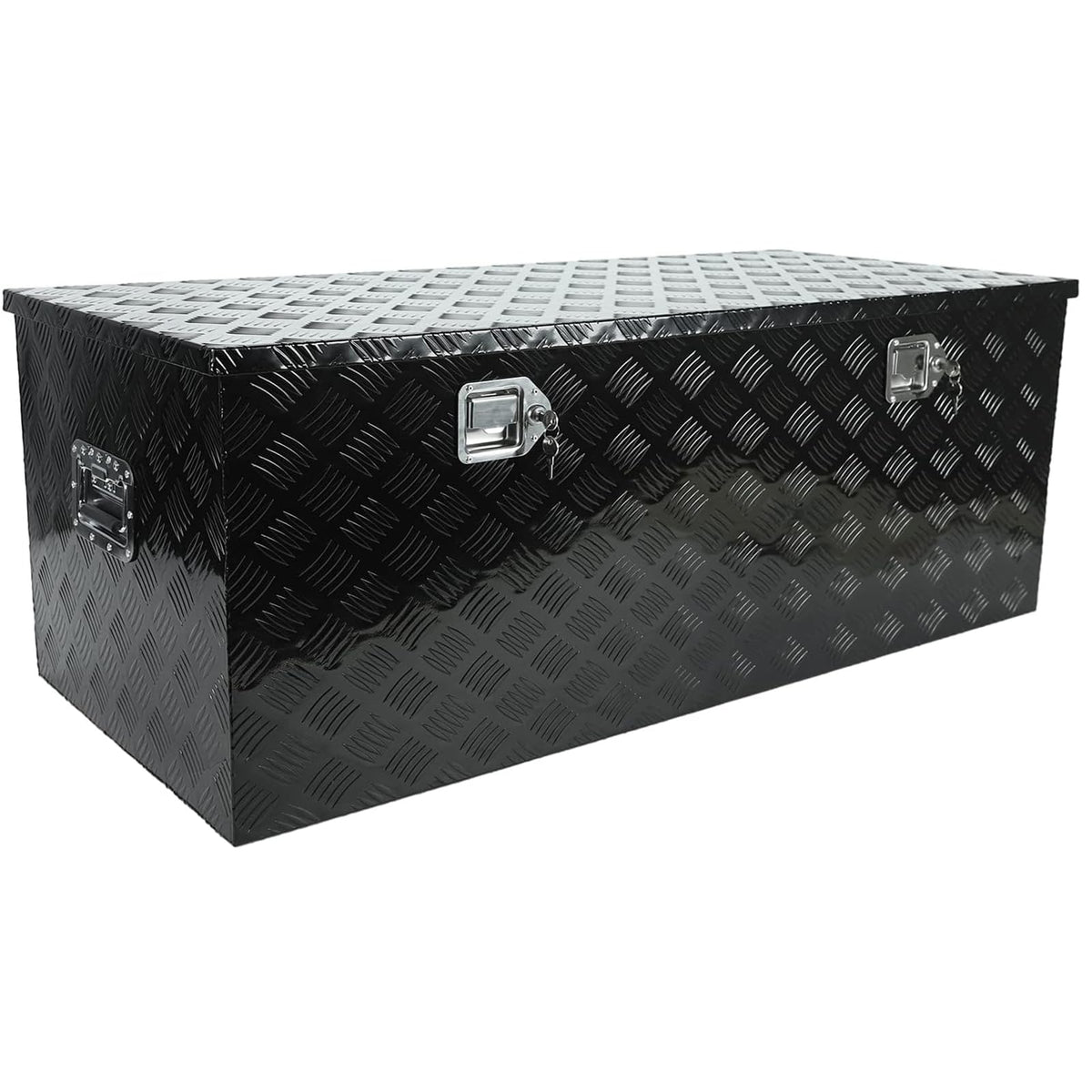 48 Inch Heavy Duty Aluminum Stripes Plated Tool Box Pick Up Truck Bed RV Trailer Toolbox Square StoraOrganizer with Side Handle, Lock and Keys, Waterproof -48"x 19.5"x 17.5"，Black