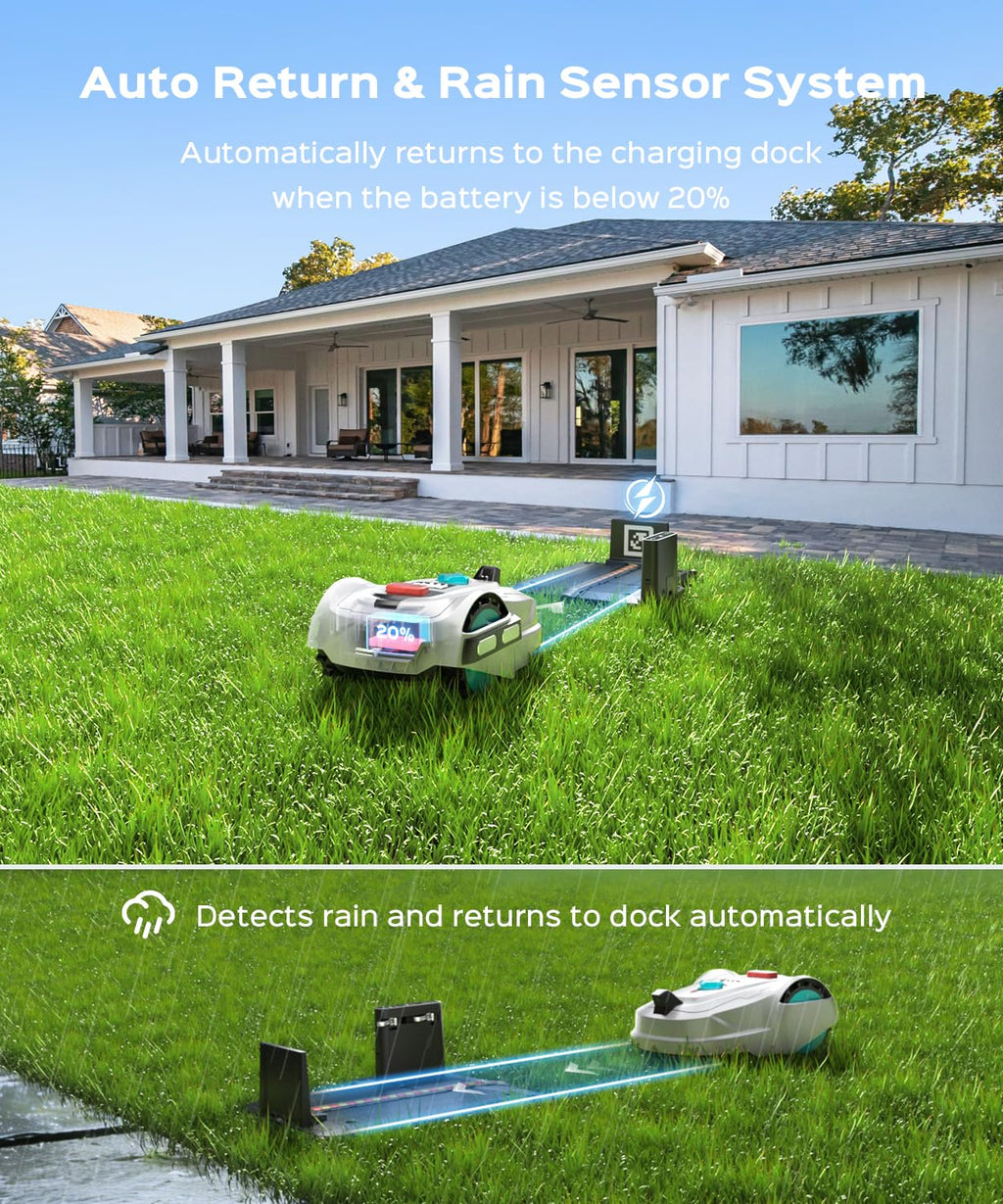 2026 M800Plus 3D Vision Cordless Robot Lawn Mower with Bow-Shaped Path Mowing, APP Control, Robotic Lawnmower with Obstacle Avoidance, Auto-Charging for Lawns up to 8611 sq.ft, White