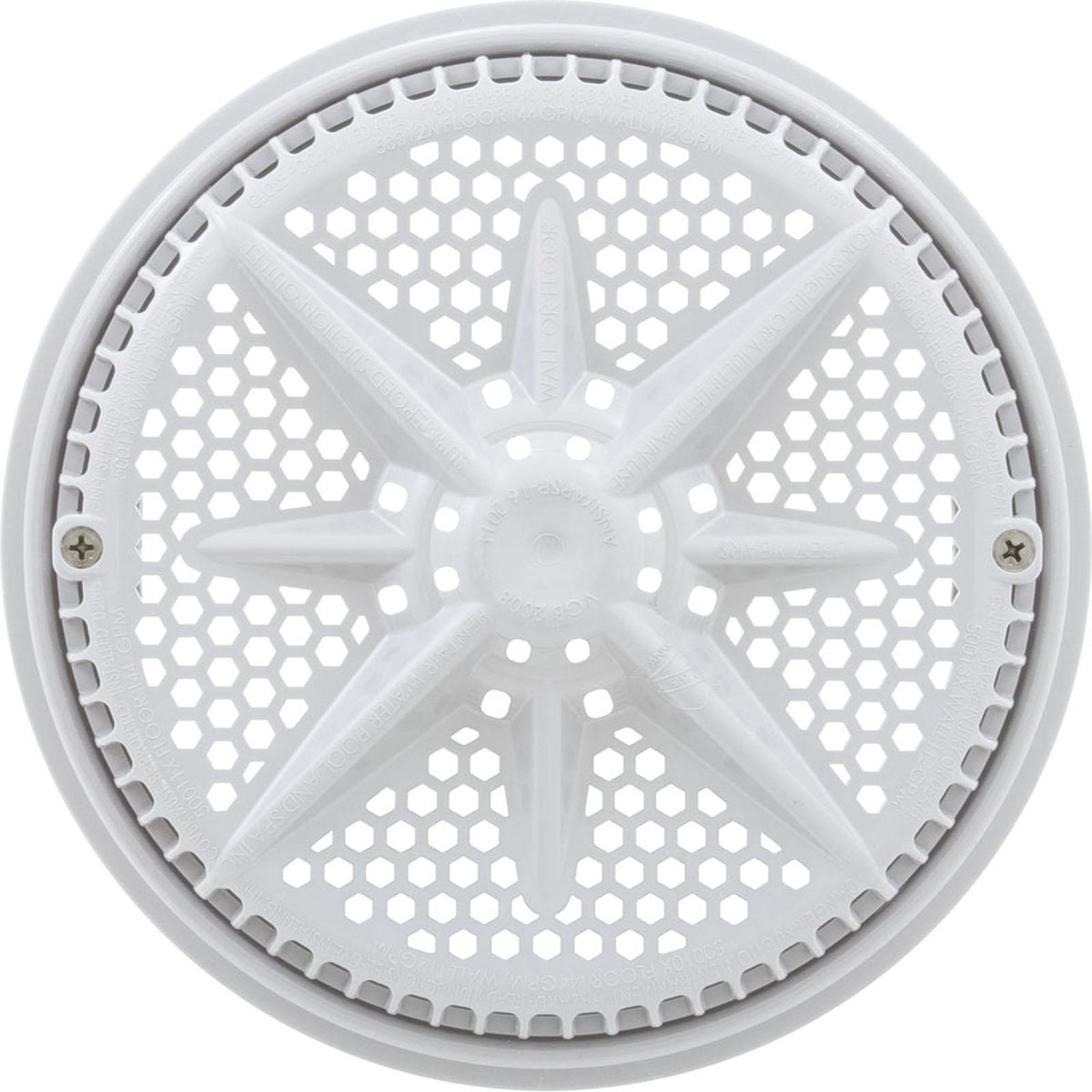PENTAIR POOL PRODUCTS Main Drain Grate, PentStarGuard, 8", 112gpm, Wht, qty 2, Long Ring