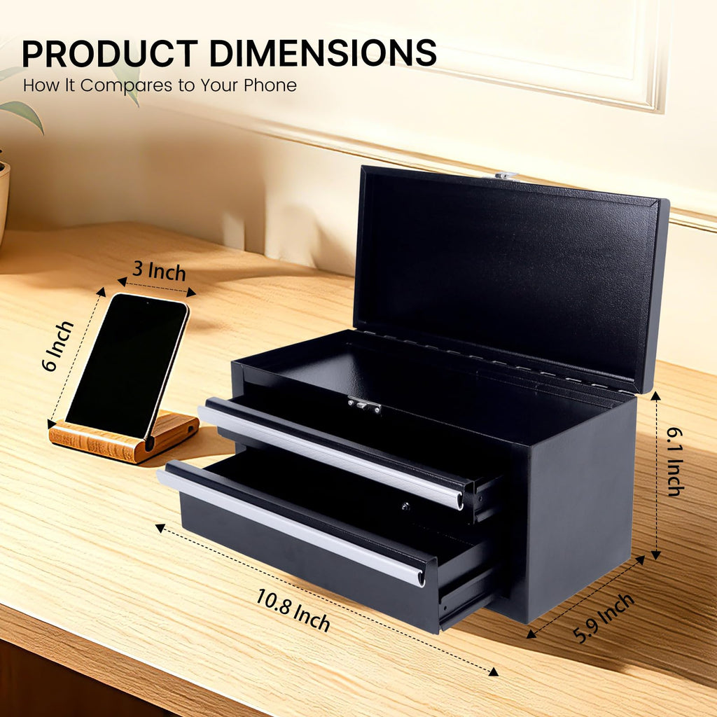 SUMERUZ Mini Tool Box with Drawers - Small Metal Tool Box, Micro Top Tool Chest for Tools Storage,Multi-Purpose Portable StoraCase Organizer (Black01)
