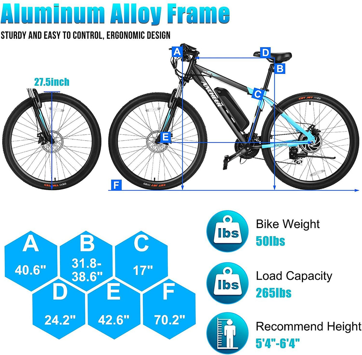 ANCHEER 350/500W Electric Bike 27.5'' Adults Electric Commuter Bike/Electric Mountain Bike, 36/48V Ebike with Removable 10/10.4Ah Battery, Professional 21/24 Speed Gears