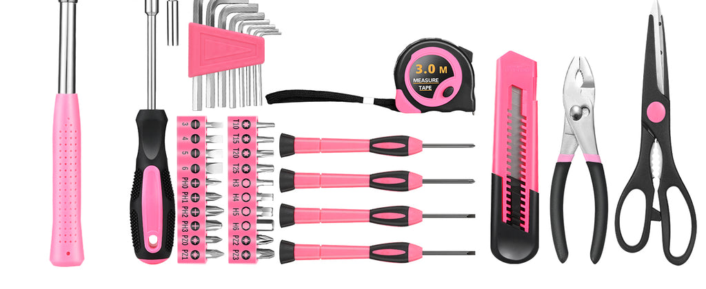 39-Piece Pink Household Tool Set for Women with StoraBox | All Purpose Hand Tool Kit, Small Tool Kit, for Home Garage, Office, ColleDorm, Daily DIY Repairs, Household Use