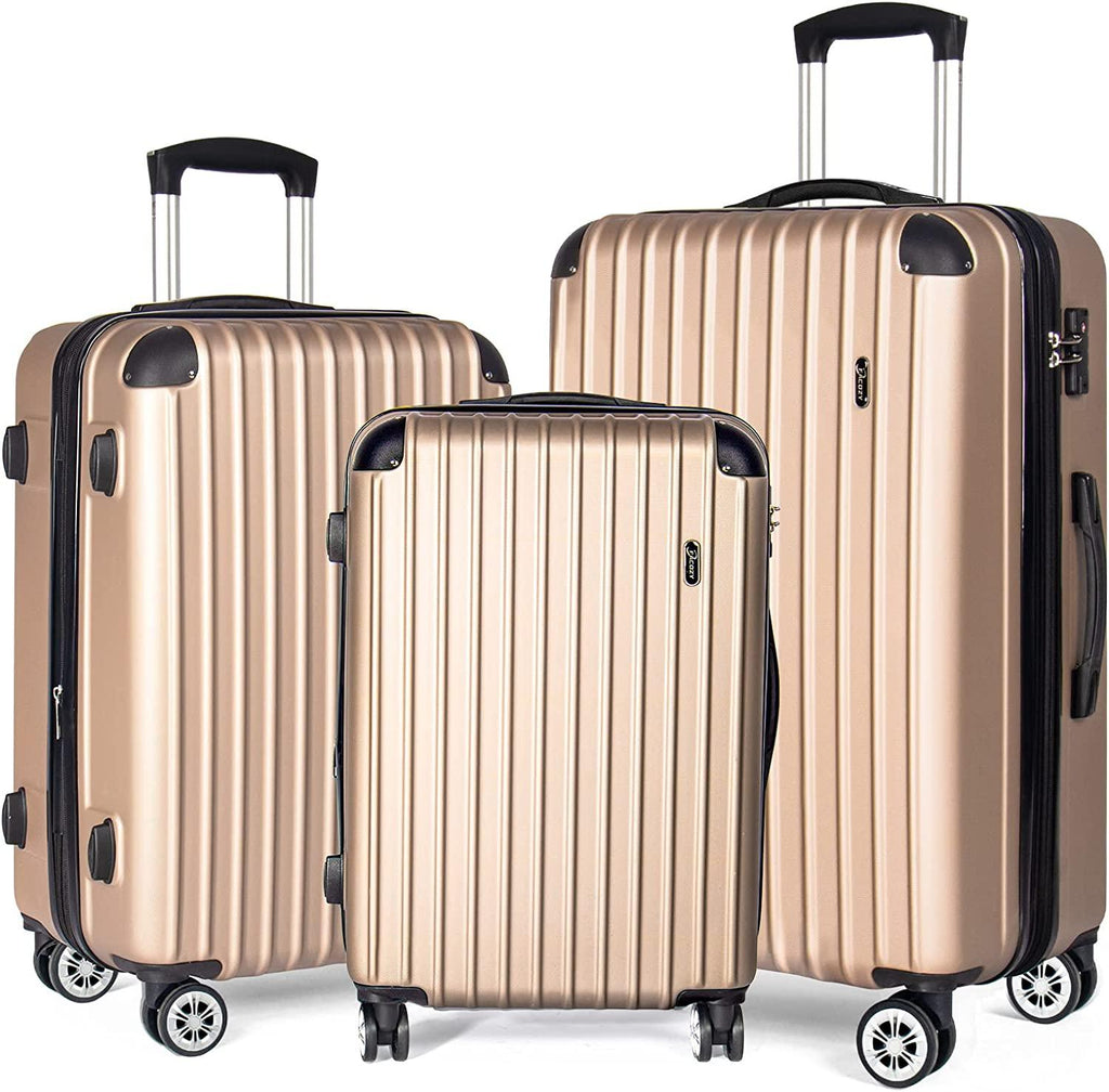 3 Piece Luggage Sets Hardside with Spinner Wheels Expandable, Travel Suitcase Set Lightweight Carry on PC+ABS Tsa Lock Checked Bag 20" / 24" / 28" (champagne)