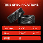 20x10.00-8 Lawn Mower Tires, 4 Ply Tubeless, Set of 2 | 20x10-8, 4PR, Turf-S Tread, Fits Riding Mowers, Lawn/Garden Tractors &amp; Golf Carts, Utility Vehicles, 2-Pack