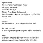 Toyota Truck 4 Runner 1988-1995 3.0L 3VZE 6PCS Fuel Injectors Repair Seal Rebuild Kit 23209-65020 23250-65020 195500-5400 Generic