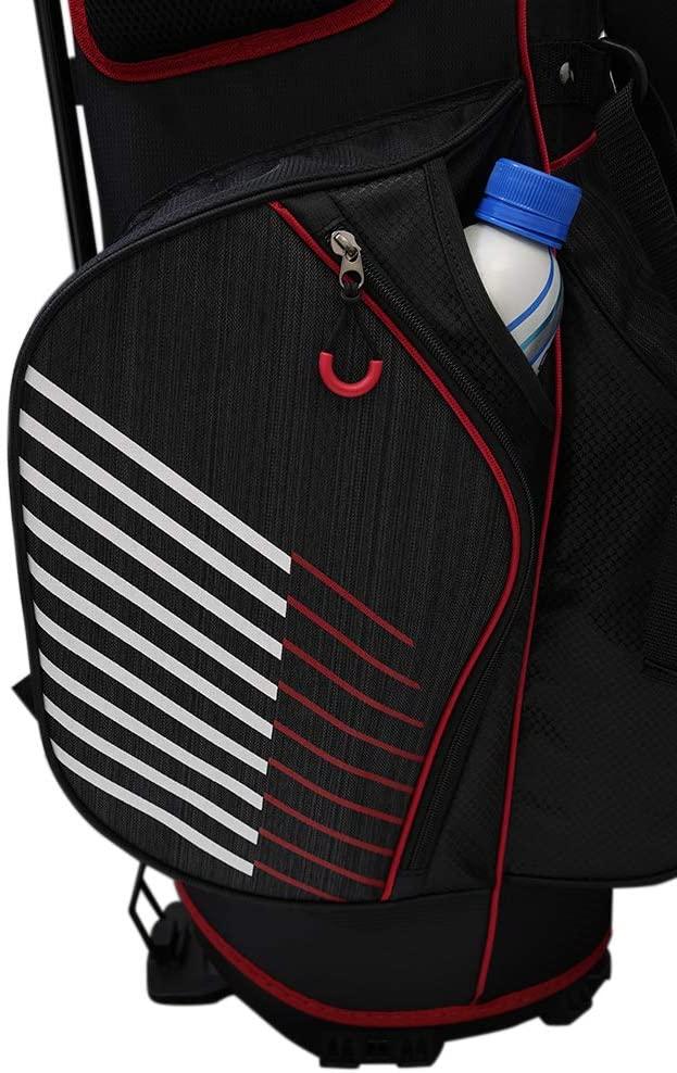 Rife Golf Black Red Gray Stand Bag Light Weight Dobby Nylon with 9 inch, 7-Way Friendly Separator Top, Front Position Putter Compartment