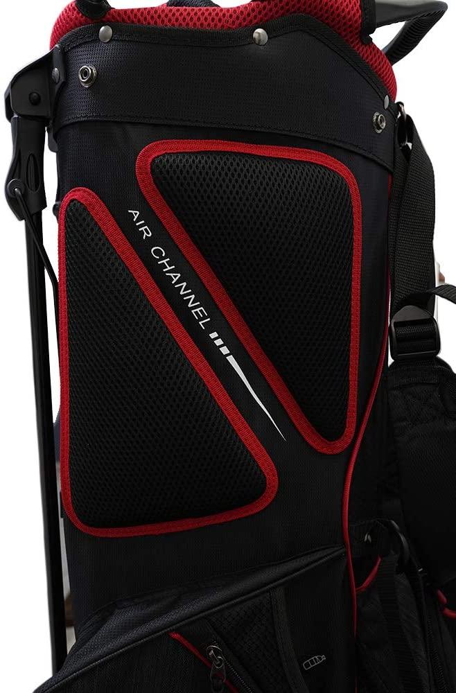 Rife Golf Black Red Gray Stand Bag Light Weight Dobby Nylon with 9 inch, 7-Way Friendly Separator Top, Front Position Putter Compartment
