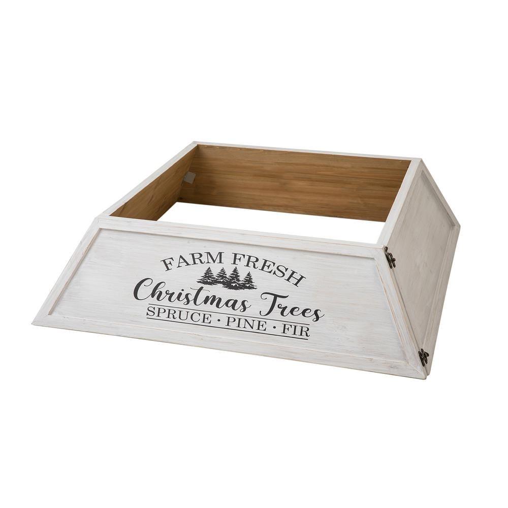 40 in. L White Wooden Trapezoid "Farm Fresh" Christmas Tree Collar (KD)