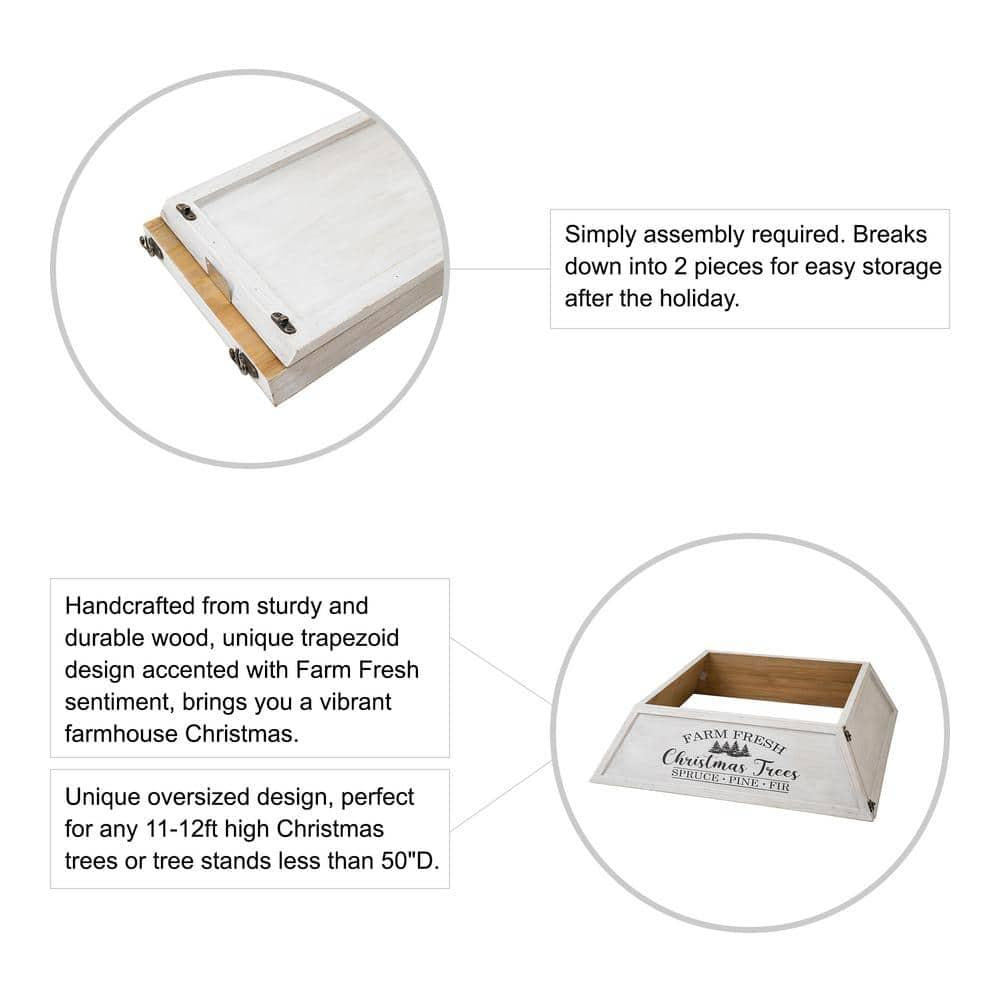 40 in. L White Wooden Trapezoid "Farm Fresh" Christmas Tree Collar (KD)