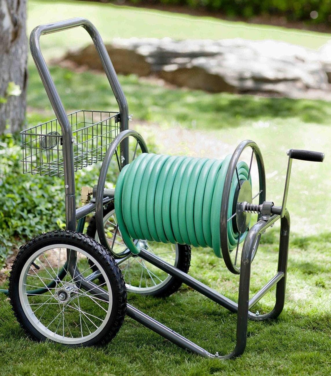 Liberty Garden 880-2 Industrial 2-Wheel Pneumatic Tires Garden Hose Reel Cart, Holds 300-Feetof 5/8-Inch Hose - Gray