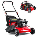 131cc Foldable Gas Lawn Mower, Self-Propelled Rear-Wheel Drive, 18 Inch Cutting Width, 50L Grass Bag, 3-in-1 Mulching/Side Discharge/Rear-Bagging, Lightweight Push-Button Start Mower