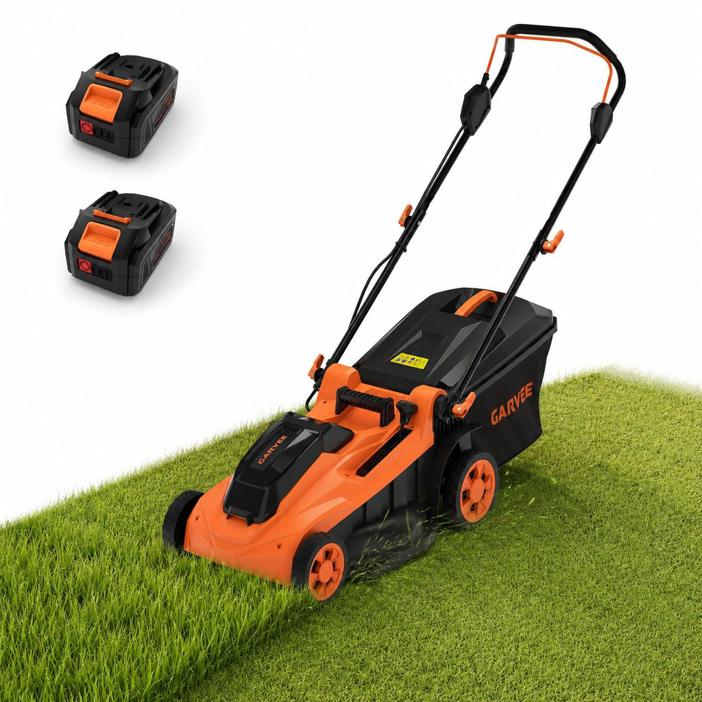 Cordless Lawn Mower, 17-Inch Battery Powered Electric Push Mower, 2-in-1 Mulching &amp; Bagging, 6 Cutting Heights, 40L Grass Bag, Lightweight Walk-Behind Mower for Small to Medium Yards, Orange