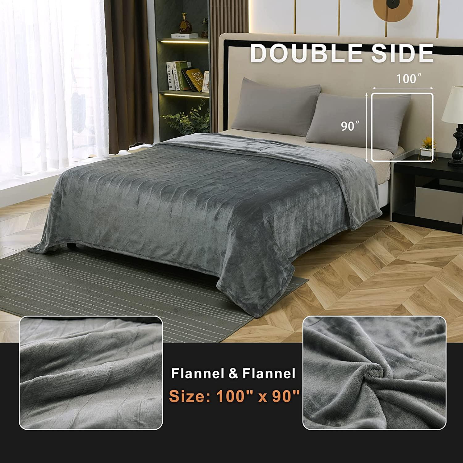 Electric Heated Blanket Size 100" x 90", Fast Heating Blanket Polyester Soft Flannel, 4 Heating Levels 10 Hours Auto-Off, ETL Certified Dual Controllers, Machine Washable (Grey)