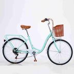 YAPENG 24/26 Inch Beach Cruiser Bike, 7-Speed Comfortable Commuter Bicycle, High-Carbon Steel Frame, Front Basket, Rear Racks Adults Classic Retro Bicycles
