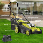 40V 16-inch Cordless Lawn Mower with 45L Grass Collection Bag, 6 Position Height Adjustment Electric Lawn Mower, 2 x 20V 4.0Ah Battery Powered Push Lawnmower, 2.4A Fast Charger, Lemon Green