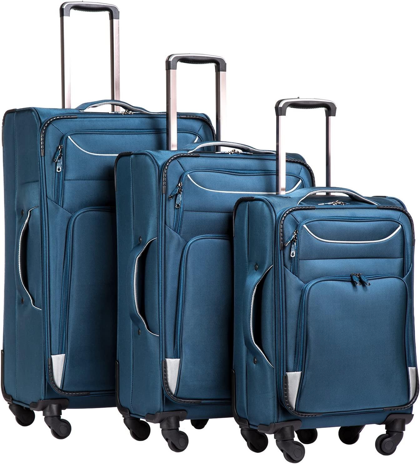 Luggage 3 Piece Set Suitcase Spinner Softshell lightweight (blue+sliver)