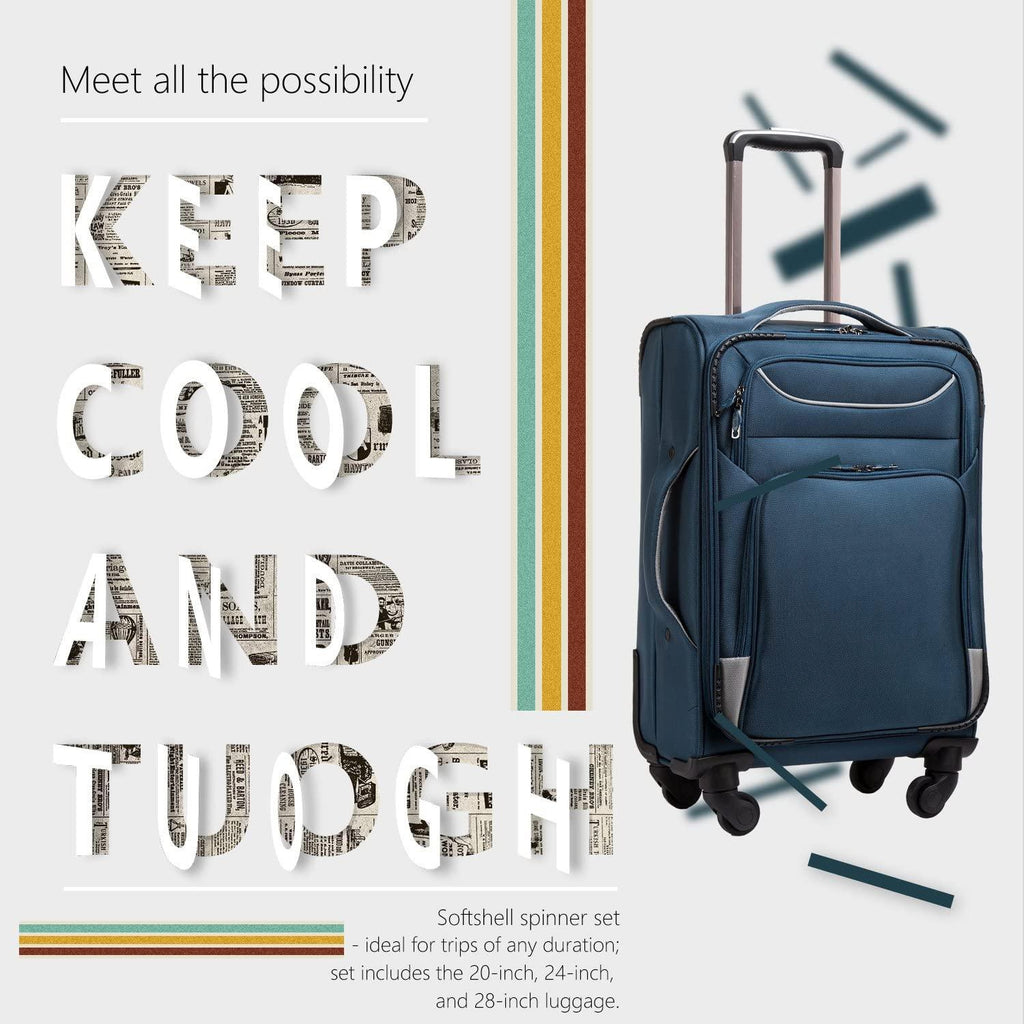 Luggage 3 Piece Set Suitcase Spinner Softshell lightweight (blue+sliver)