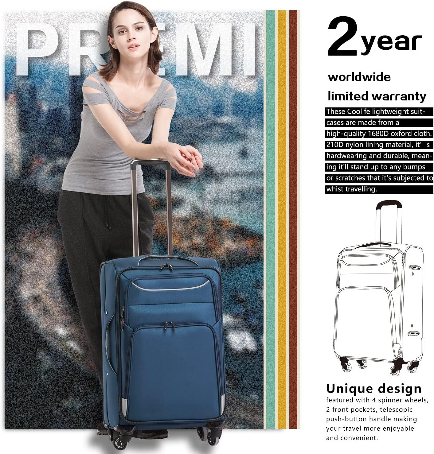 Luggage 3 Piece Set Suitcase Spinner Softshell lightweight (blue+sliver)