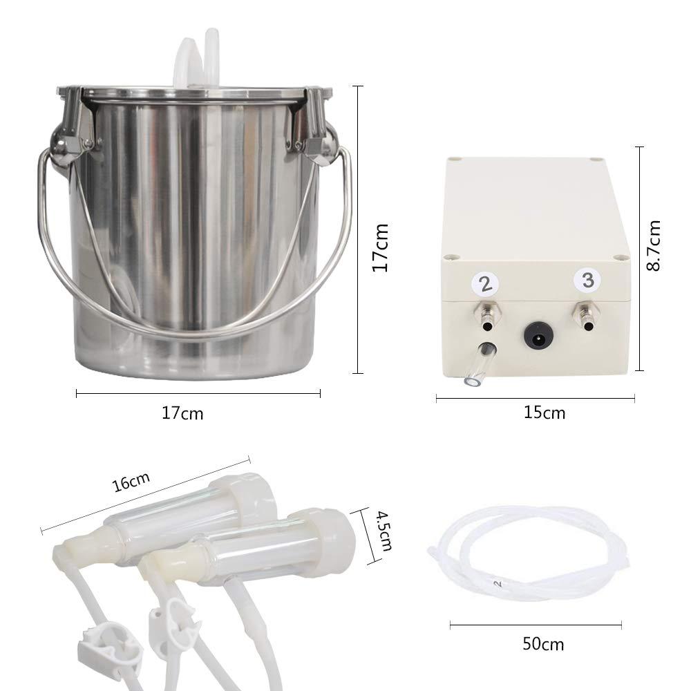 goat milking machine,pulsation vacuum electric milker,portable automatic breast pump with 2 teat cups stainless steel bucket for goats(3l)