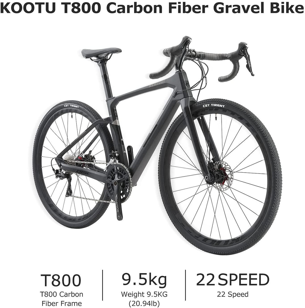 KOOTU Carbon Gravel Bike, 700C Carbon Fiber Gravel Road Bicycle Disc Brake with 40c Tires Road Bike 22 Speeds