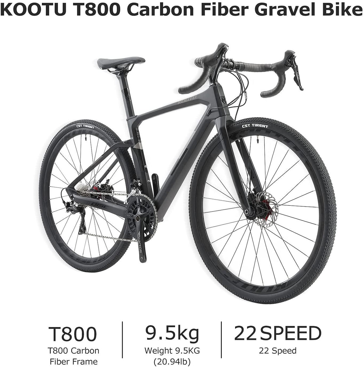 KOOTU Carbon Gravel Bike, 700C Carbon Fiber Gravel Road Bicycle Disc Brake with 40c Tires Road Bike 22 Speeds