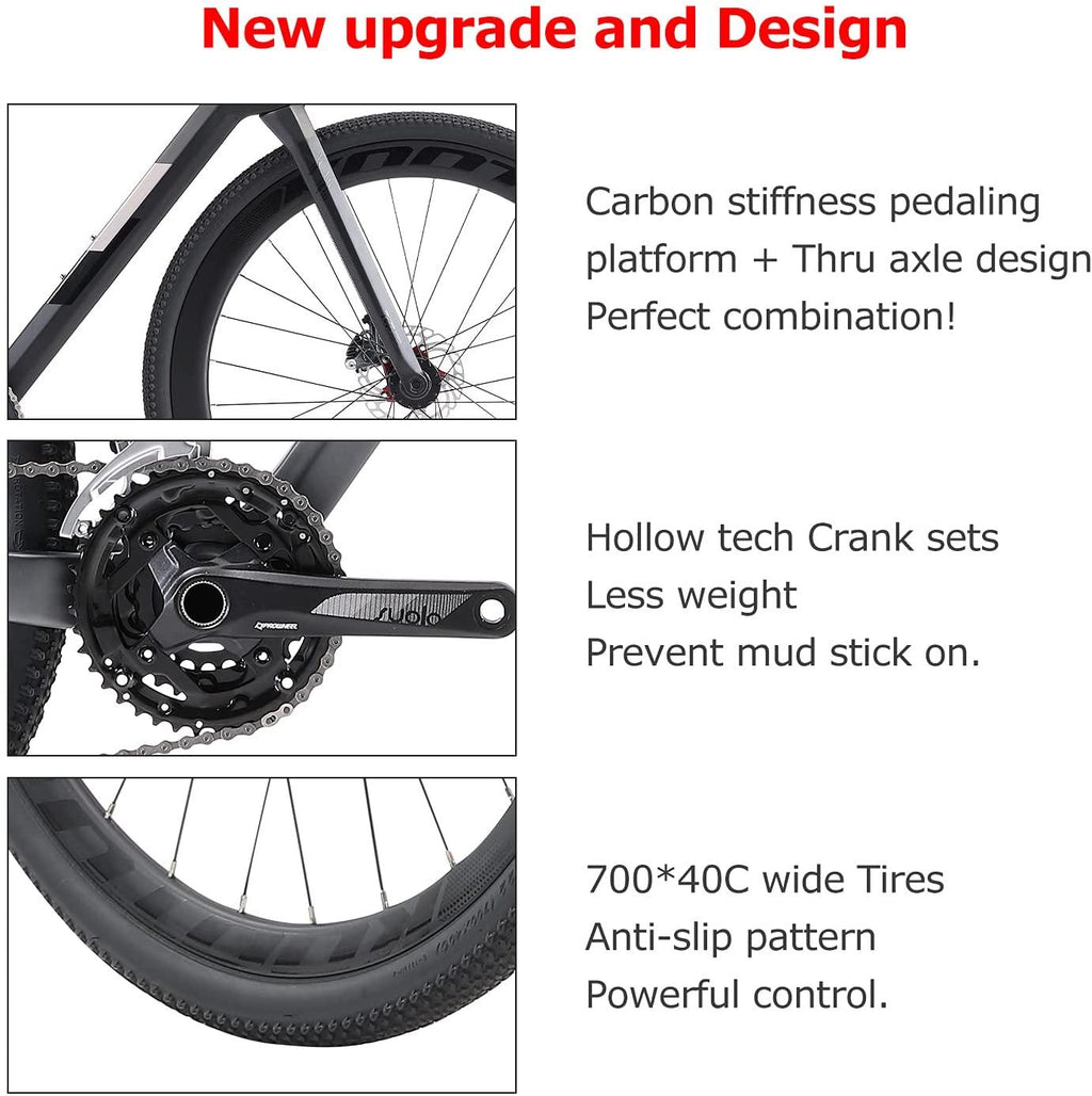 KOOTU Carbon Road Bike, 700C Gravel Bike for Men, Disc Brake Carbon Fiber Racing Bicycle with  105 R7000 22S Contineltal Tire