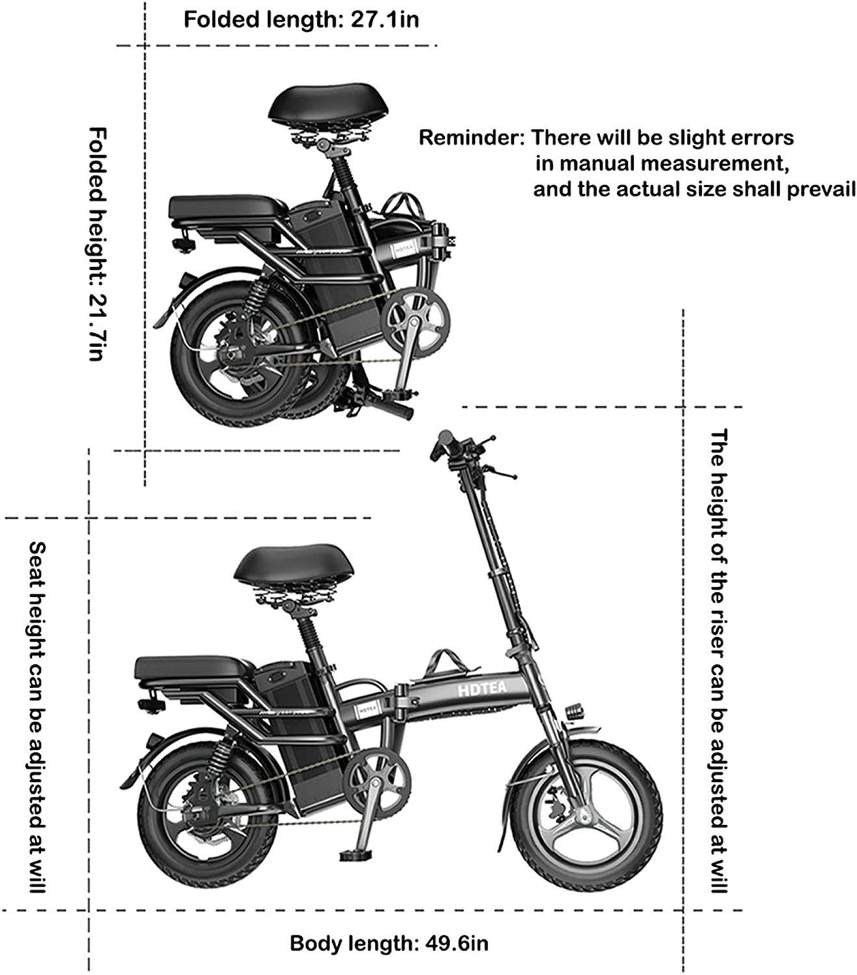 [US Stock] 350W Adults Folding Electric Bike 14inch, e Bike Electric Bicycle for Adults &amp; Teen, 48V 10Ah, Ultra Load Bearing 550lbs