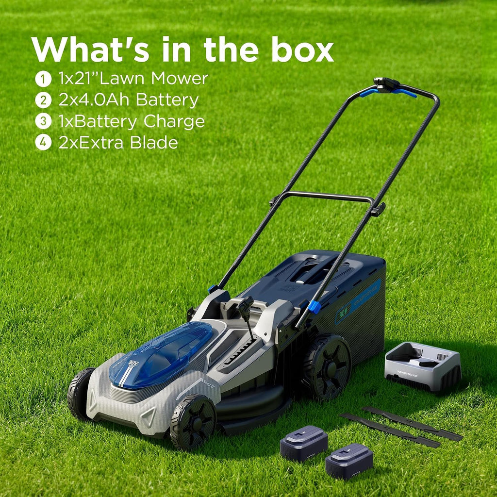 40V Cordless Lawn Mower with Dual 4.0Ah Batteries, 21" Lightweight Push Mower &amp; Charger, Ultra-Quiet Motor for Backyard Maintenance and Lawn Care