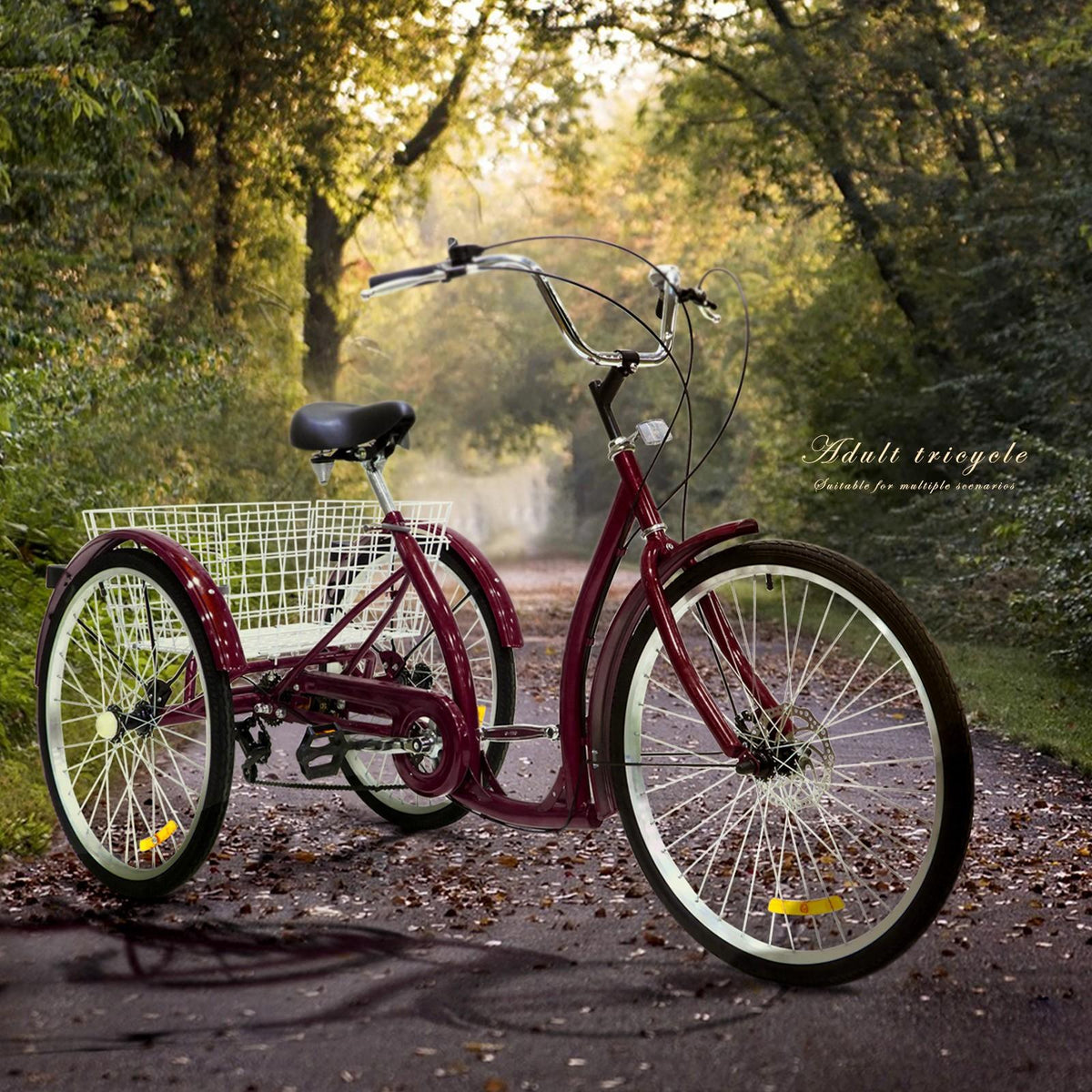 Adult Tricycle Three Wheel Cruiser Bike 6 Speeds 26-Inch Wheel Cargo Basket