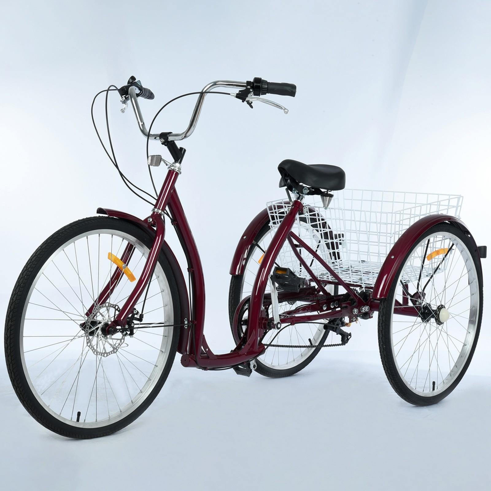 Adult Tricycle Three Wheel Cruiser Bike 6 Speeds 26-Inch Wheel Cargo Basket
