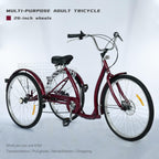 Adult Tricycle Three Wheel Cruiser Bike 6 Speeds 26-Inch Wheel Cargo Basket