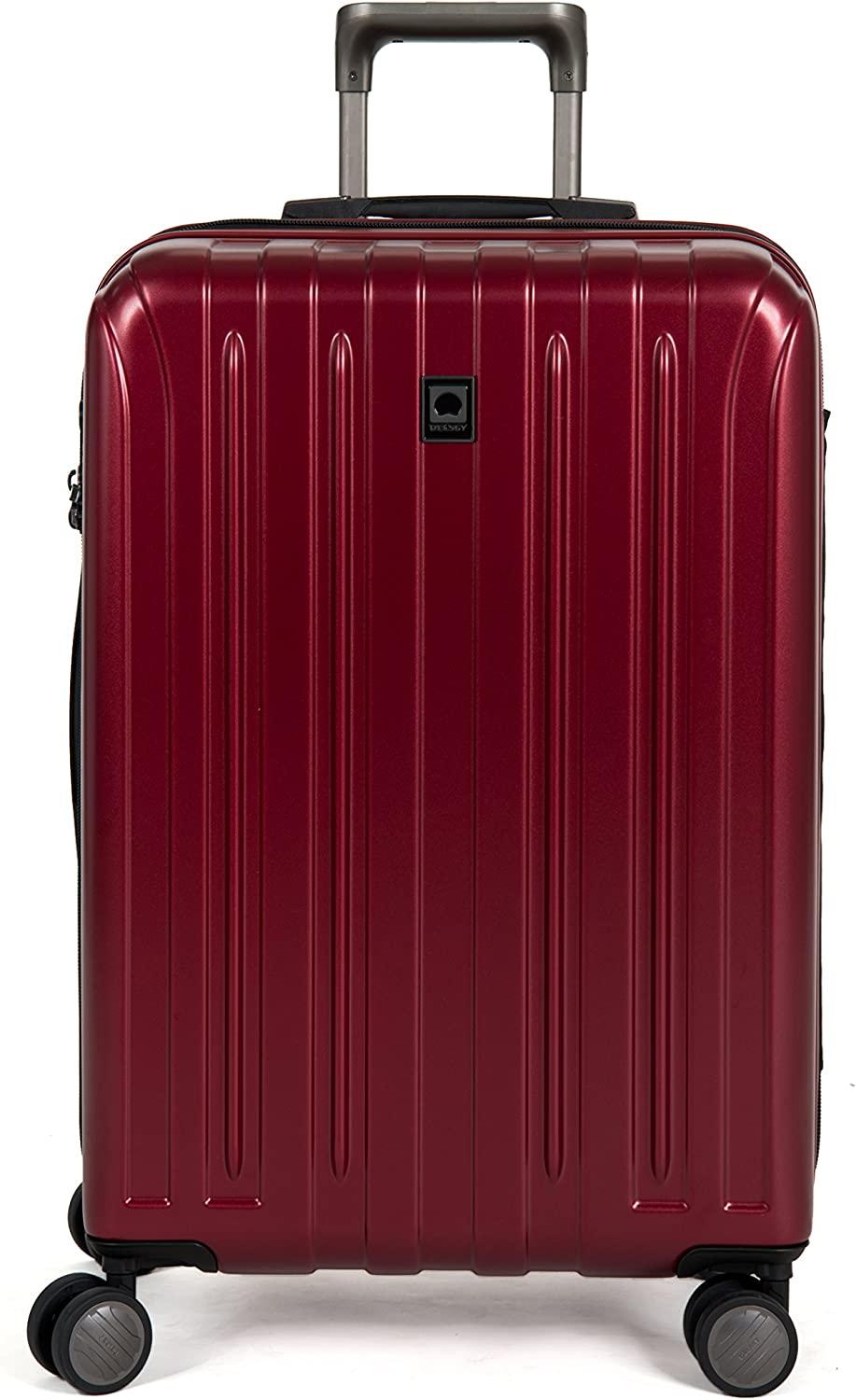 Titanium Hardside Expandable Luggage with Spinner Wheels, Black Cherry Red, Checked-Medium 25 Inch