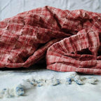 vintage linen casual plaid elastic waist cross-pants