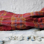 vintage linen casual plaid elastic waist cross-pants