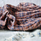 vintage linen casual plaid elastic waist cross-pants