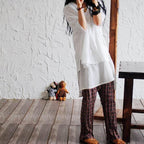 vintage linen casual plaid elastic waist cross-pants