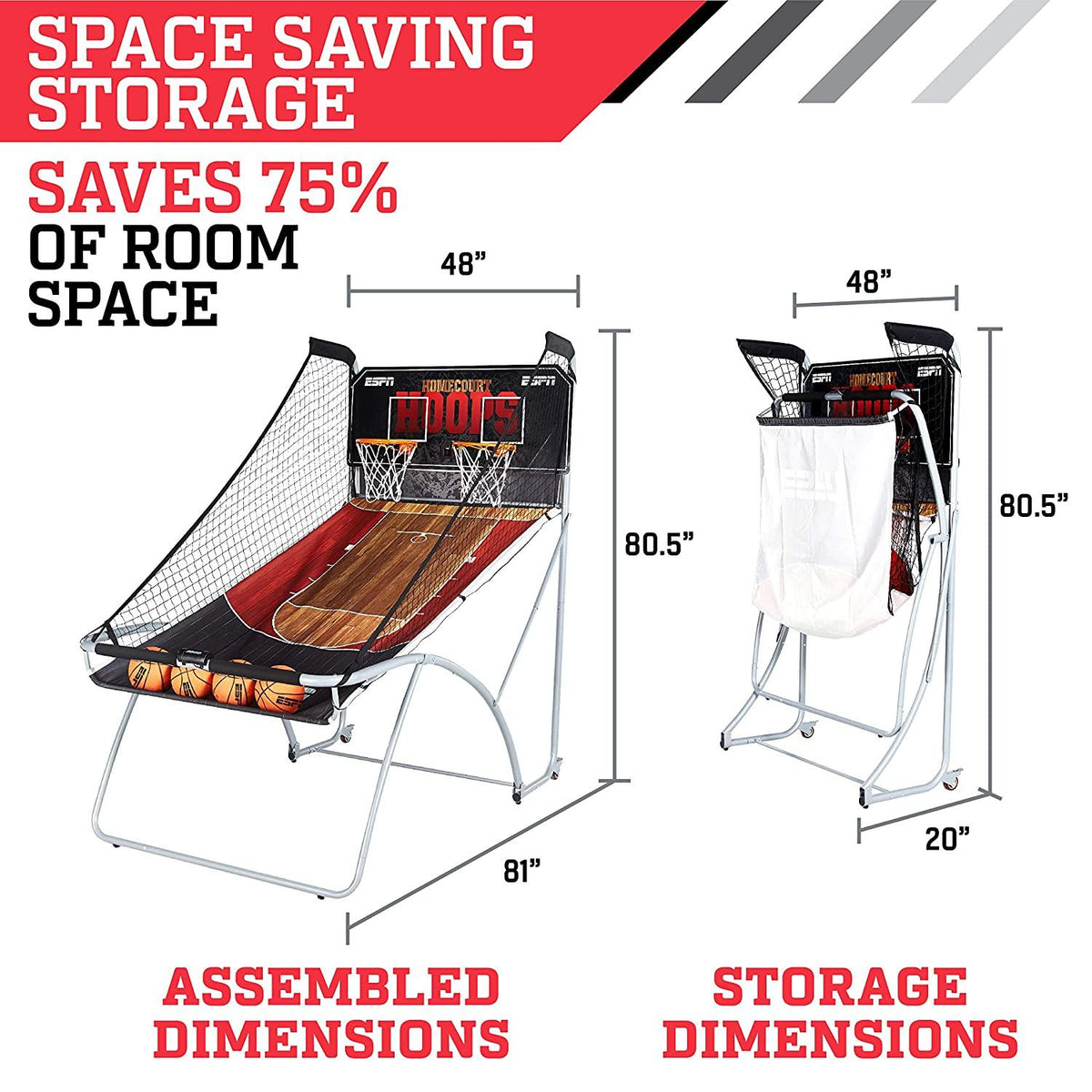 ESPN EZ Fold Indoor Basketball Game for 2 Players with LED Scoring and Arcade Sounds (6-Piece Set)